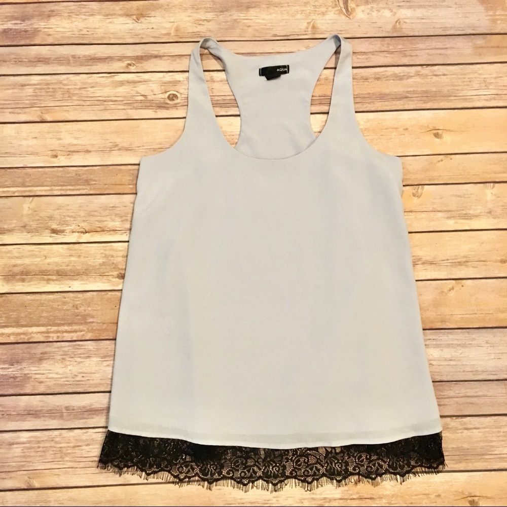 Aqua Racerback Tank with Black Lace Trim, Size S